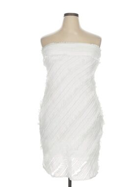 Anthropologie Endless Rose White Strapless Textured Sheath Dress